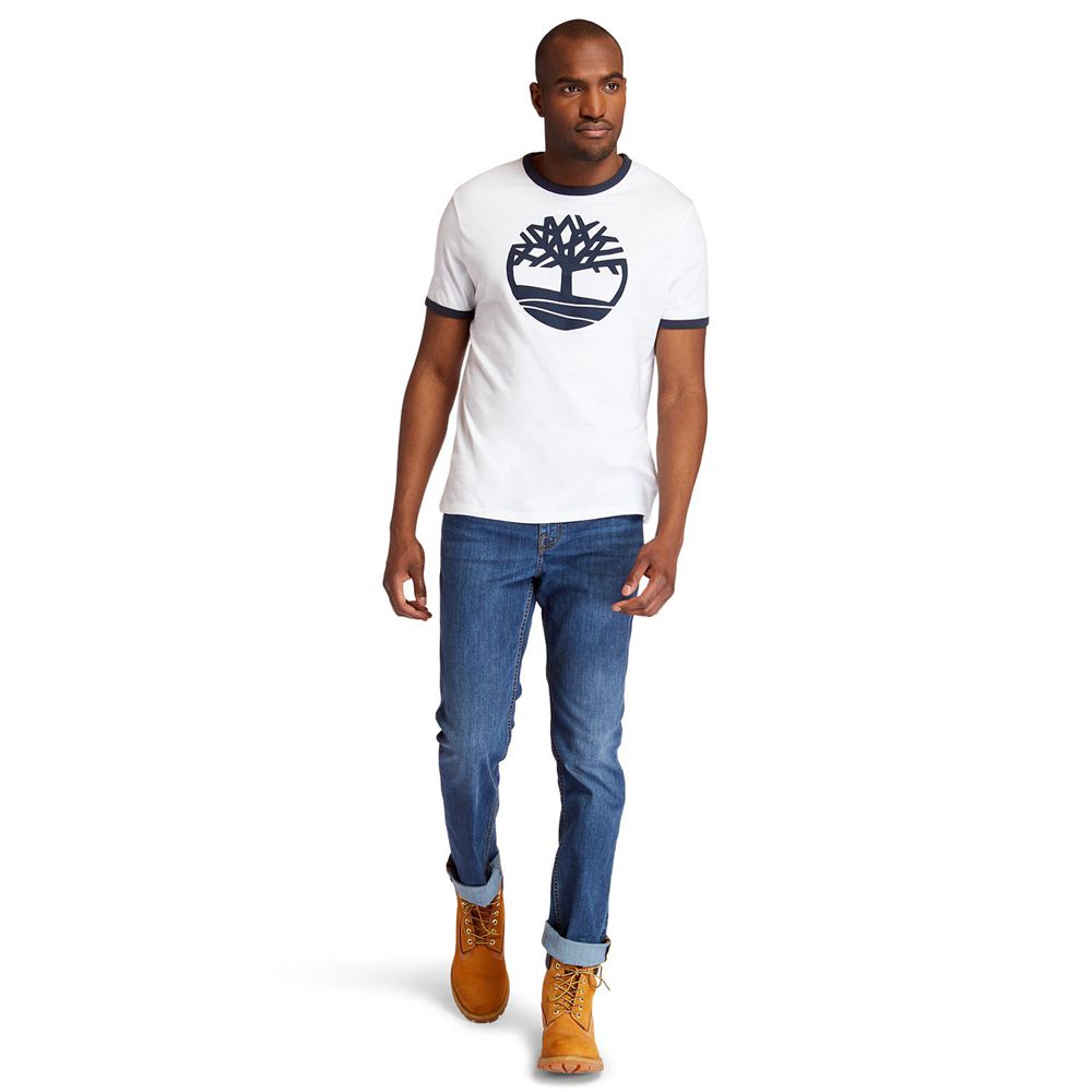 Camisetas Timberland Argentina Hombre - Tree Logo Ringer - Blancas - MCTVYQ-369